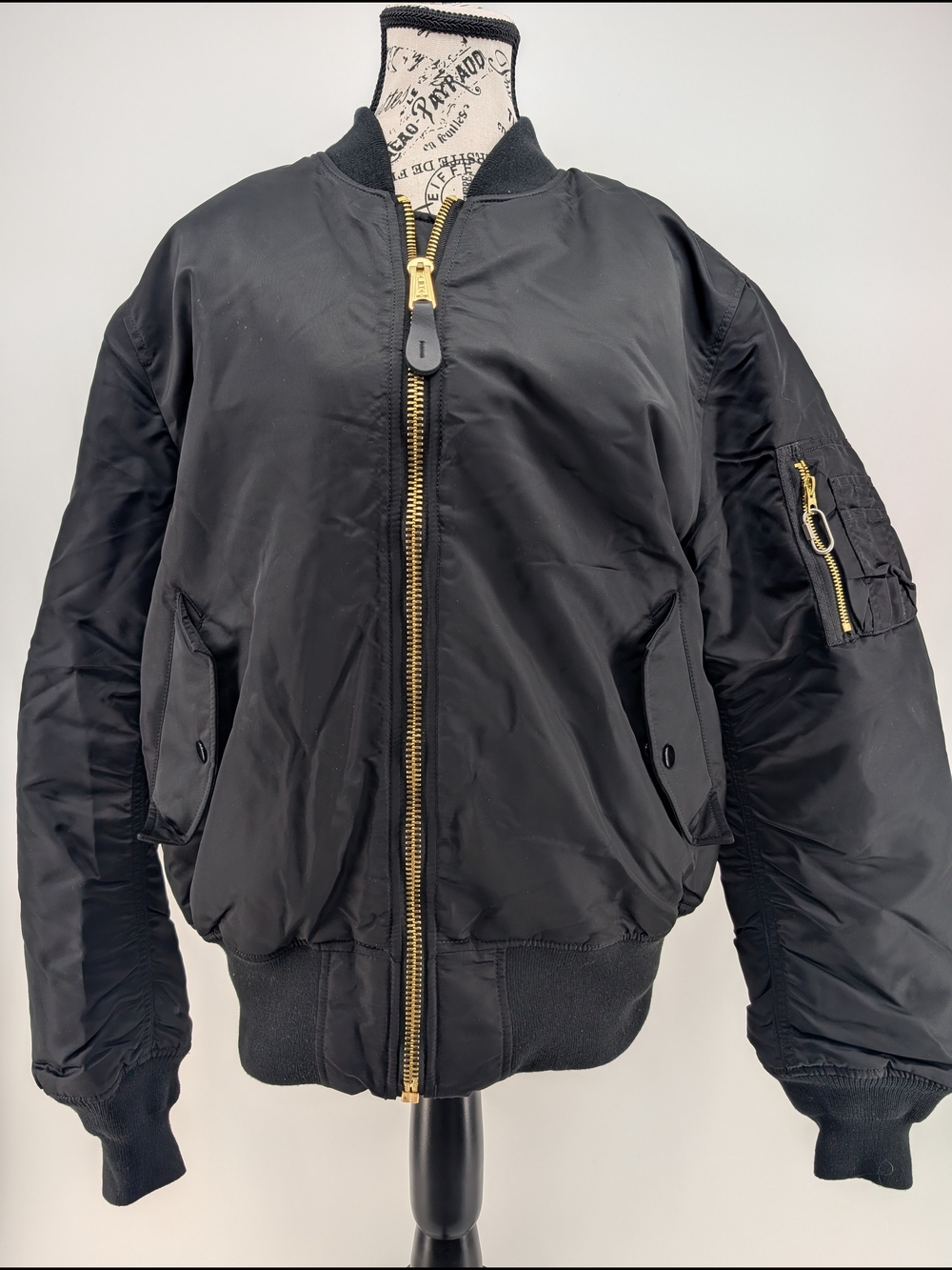 Alpha Industries Black Bomber Jacket with Gold Zipper